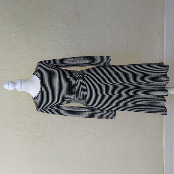 Max Studio Black Striped Knit Twisted Waist Detail Long Sleeve Dress Size Small - Picture 1 of 9